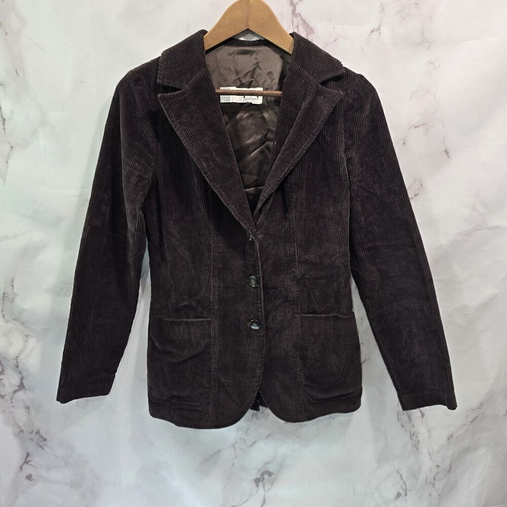 Vintage Blazer Womens XS Chocolate Brown 60s 70s Corduroy Jacket 2 Button